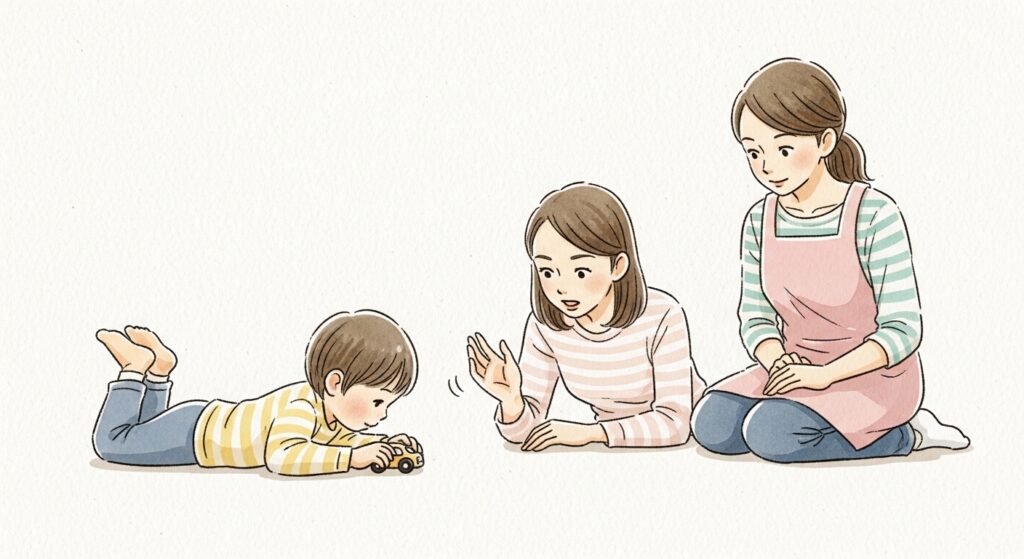 子供に母が一生懸命話しかけるが、聞いていない子供