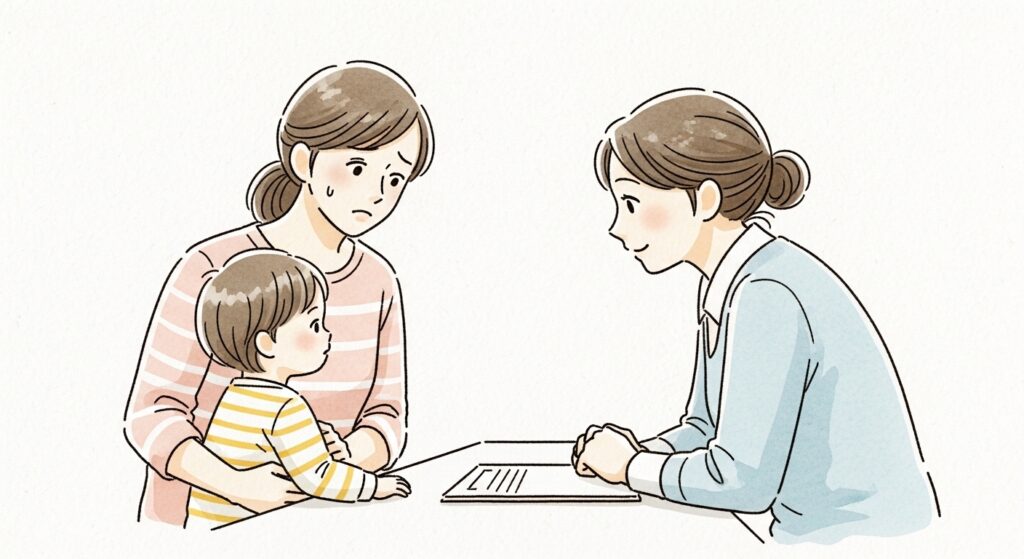 家族が面談をしている