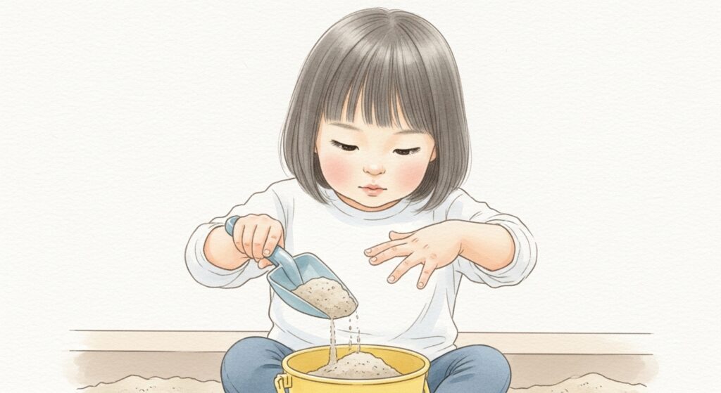 女の子が砂場であそんでいる