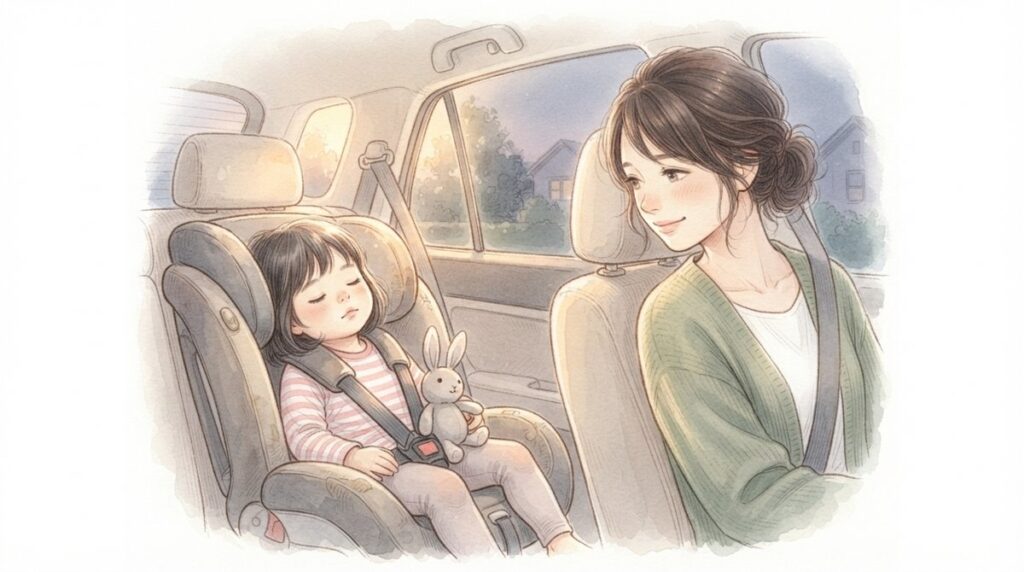 療育の帰り道、チャイルドシートで眠る子ども