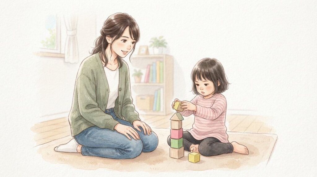子どもの遊ぶ様子を見守る母親