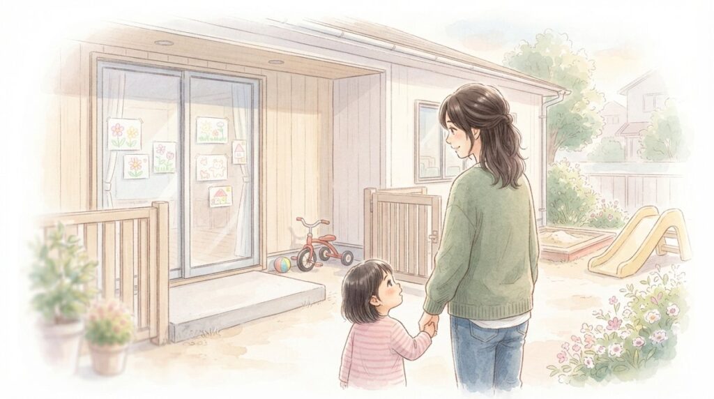 療育施設の見学に訪れた親子